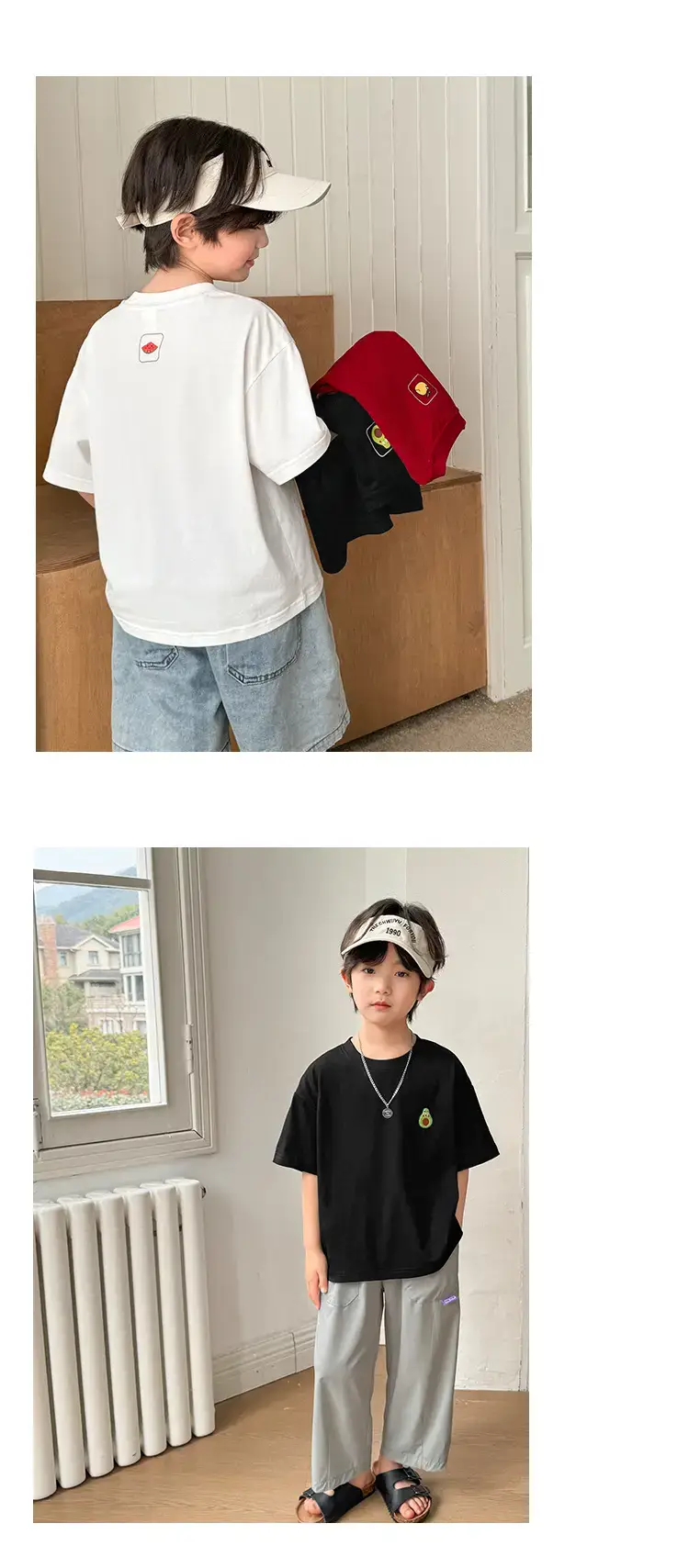 Boys Ice-Cool Cotton T-Shirt Red White Korean Style — feature 12