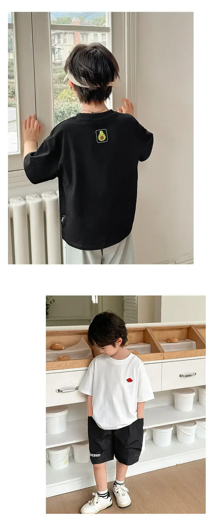 Boys Ice-Cool Cotton T-Shirt Red White Korean Style — feature 13