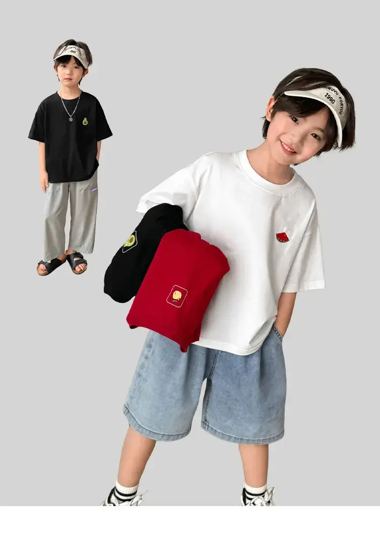 Boys Ice-Cool Cotton T-Shirt Red White Korean Style — feature 2