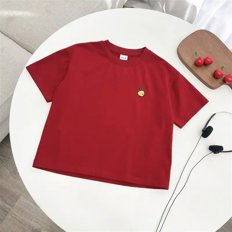 Boys Ice-Cool Cotton T-Shirt Red White Korean Style - Image 2