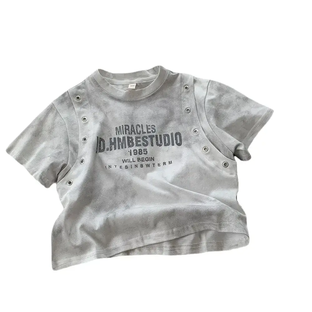 Children Letter Print T-Shirt White Summer 2025 - Image 6