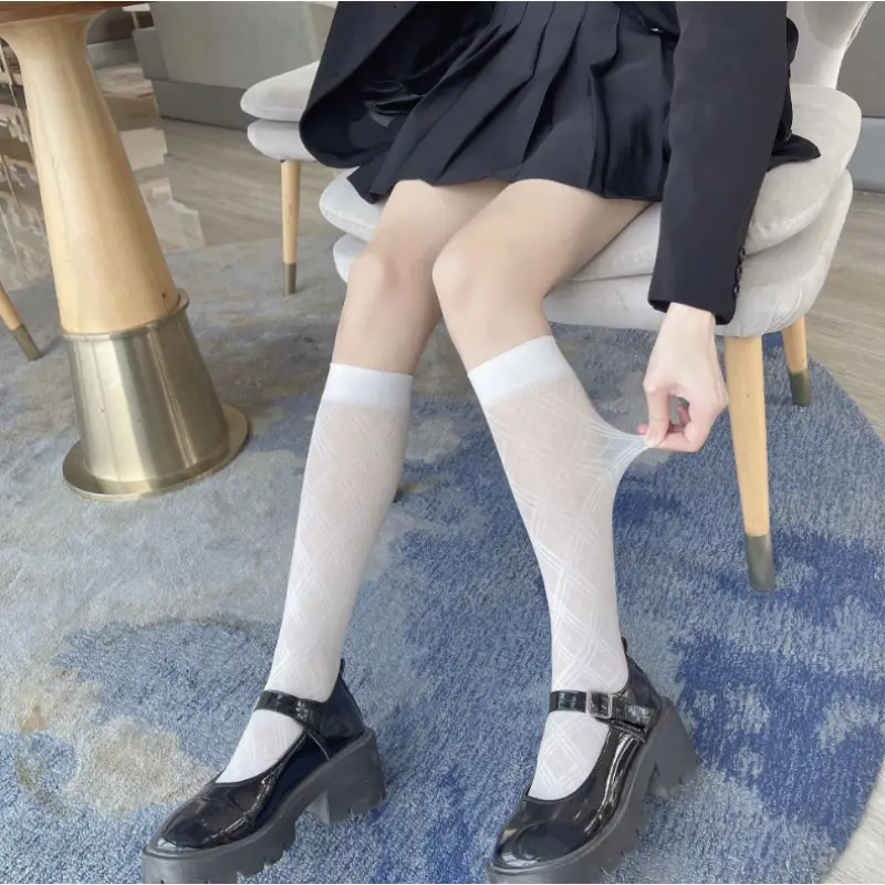 Diamond Houndstooth Long Tube Stockings Jk Mid-Tube Socks Japanese Jk Thin Thigh-High Stockings Fishnet Stockings Cross-Border European and American Versatile