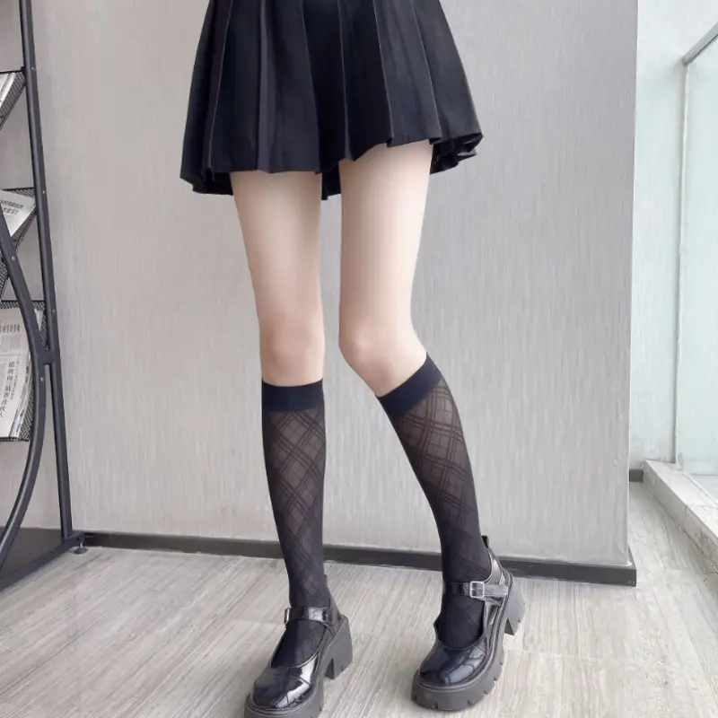 Diamond Houndstooth Long Tube Stockings Jk Mid-Tube Socks Japanese Jk Thin Thigh-High Stockings Fishnet Stockings Cross-Border European and American Versatile — feature 5