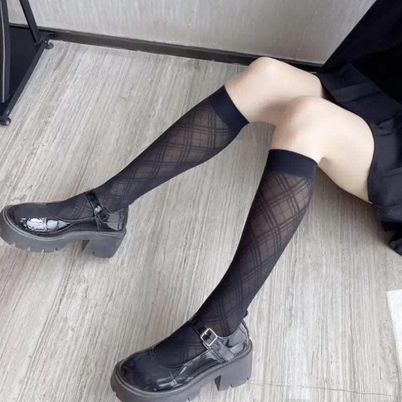 Diamond Houndstooth Long Tube Stockings Jk Mid-Tube Socks Japanese Jk Thin Thigh-High Stockings Fishnet Stockings Cross-Border European and American Versatile