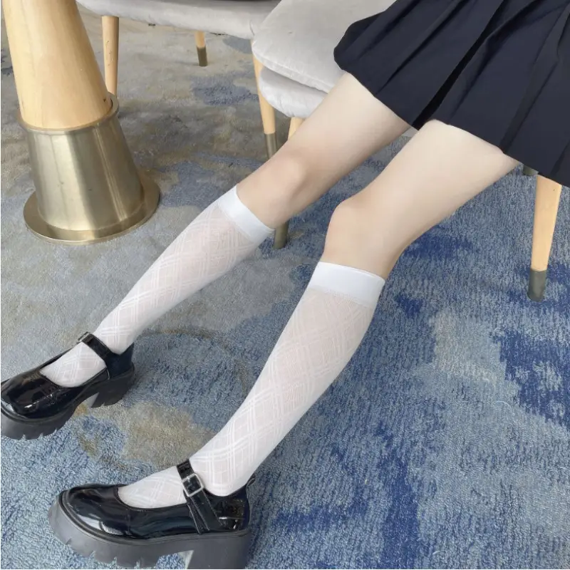 Diamond Houndstooth Long Tube Stockings Jk Mid-Tube Socks Japanese Jk Thin Thigh-High Stockings Fishnet Stockings Cross-Border European and American Versatile