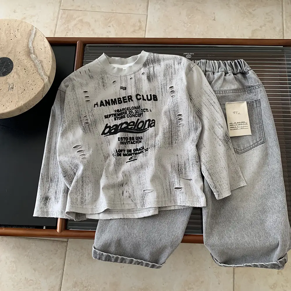 Children's Grey Wash & Wear T-Shirt Set for Girls