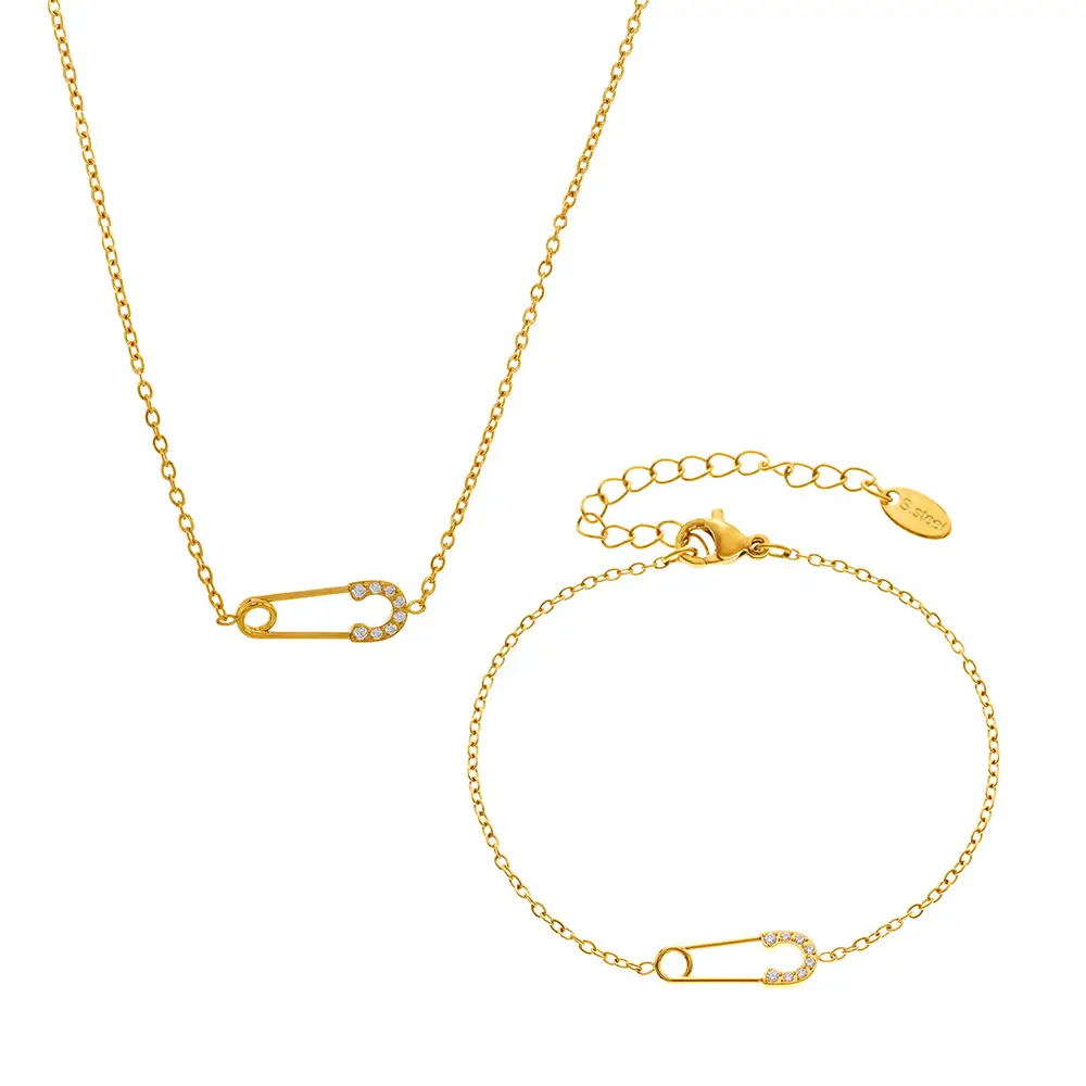 Oumeca Full Diamond Zircon Pin Necklace Bracelet Women - Image 11