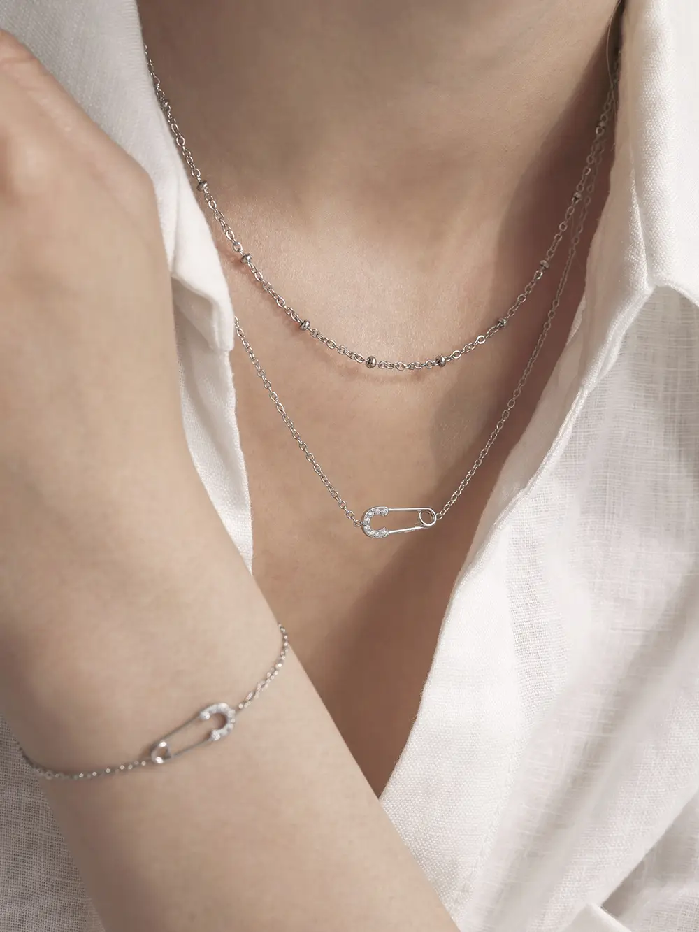 Oumeca Full Diamond Zircon Pin Necklace Bracelet Women — feature 8