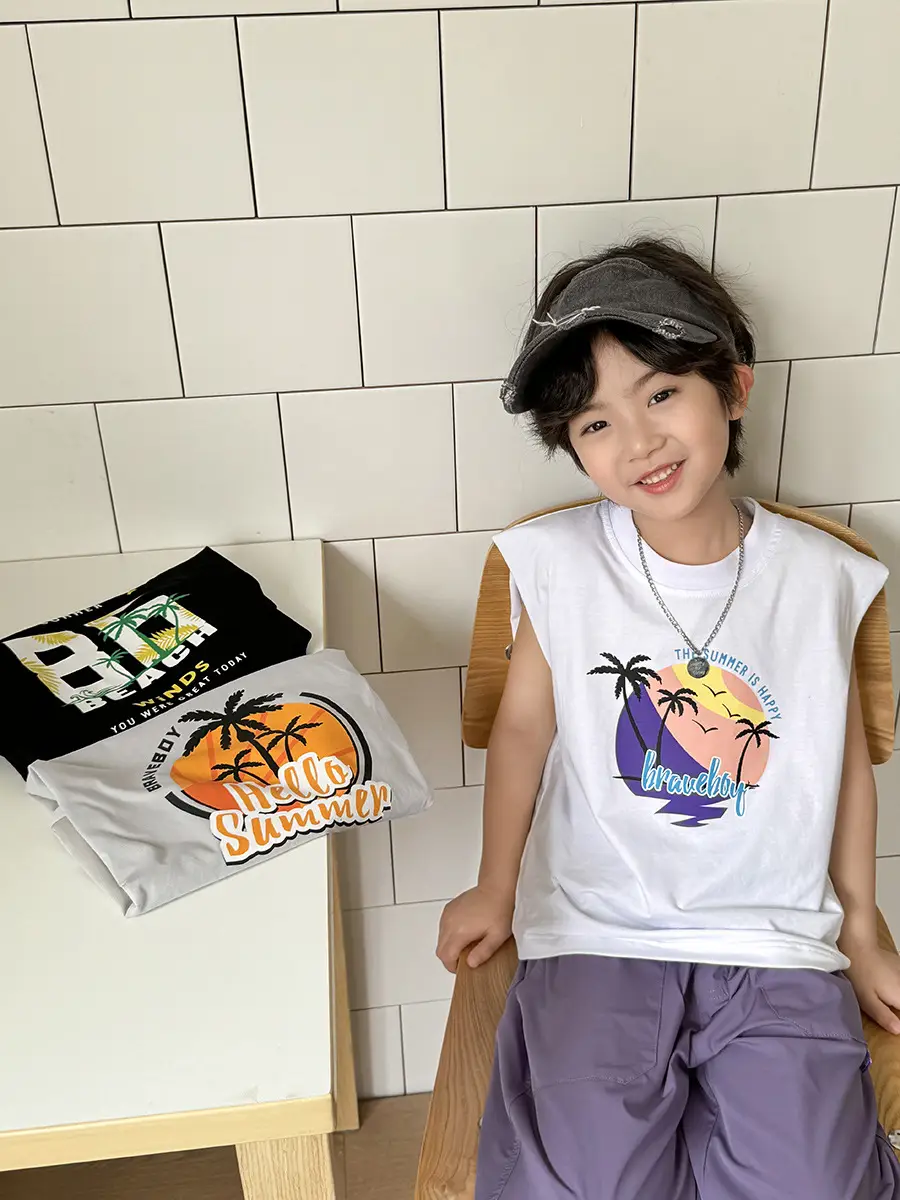 Boys Pure Cotton Sleeveless Vest Summer T-Shirt - Image 8