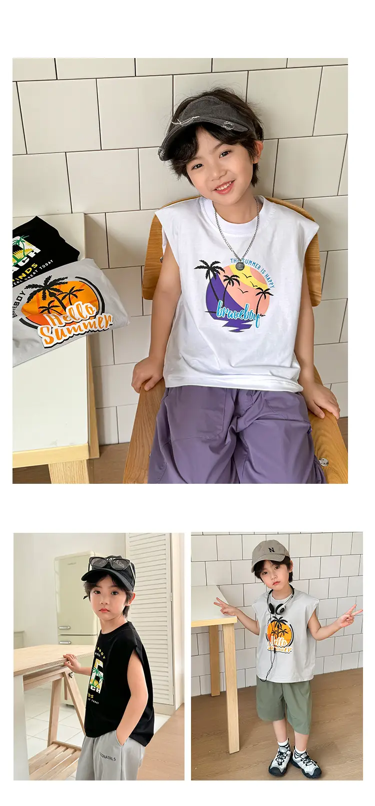 Boys Pure Cotton Sleeveless Vest Summer T-Shirt — feature 10