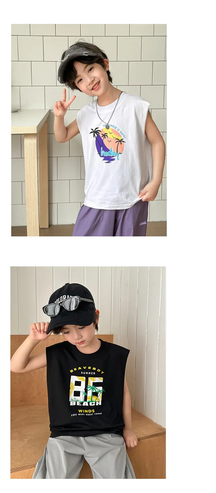 Boys Pure Cotton Sleeveless Vest Summer T-Shirt — feature 12