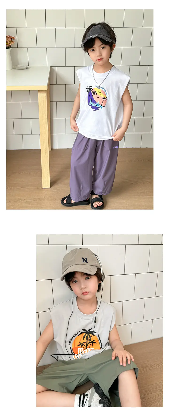 Boys Pure Cotton Sleeveless Vest Summer T-Shirt — feature 13