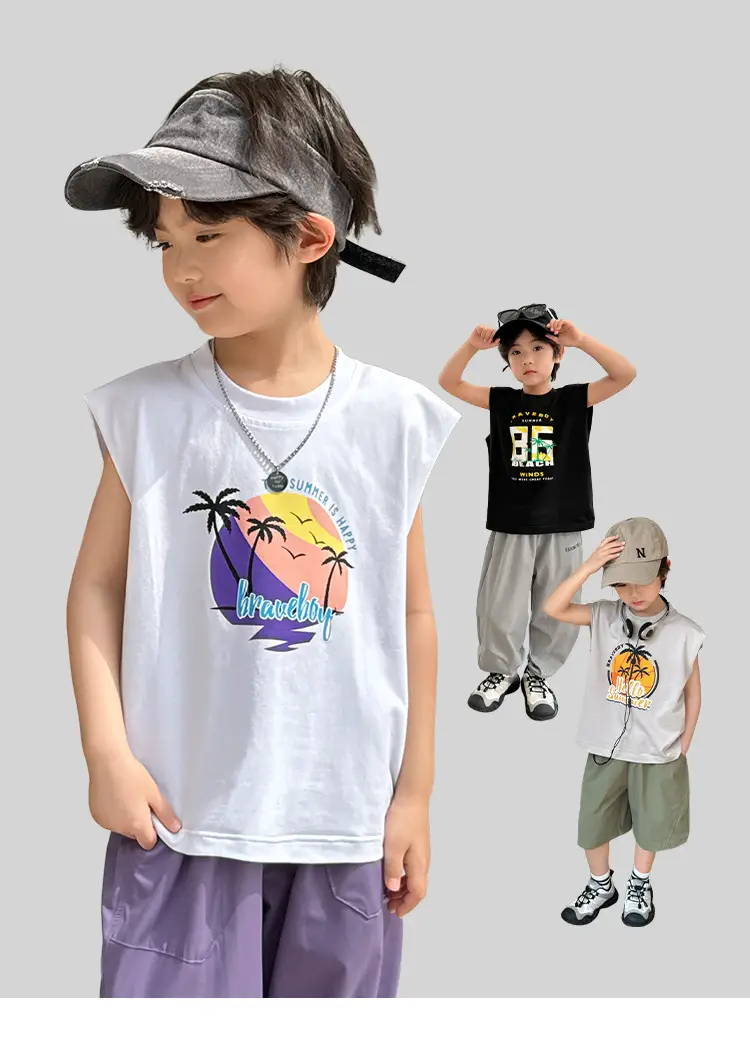 Boys Pure Cotton Sleeveless Vest Summer T-Shirt — feature 2
