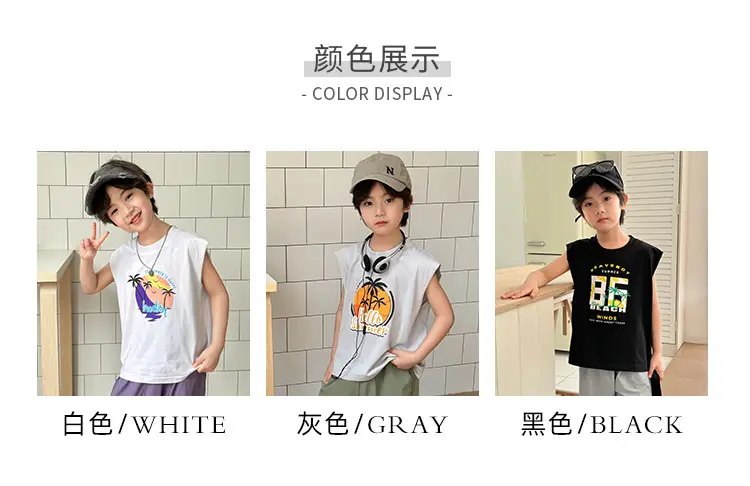 Boys Pure Cotton Sleeveless Vest Summer T-Shirt — feature 6