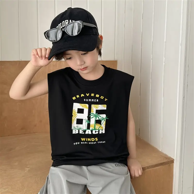 Boys Pure Cotton Sleeveless Vest Summer T-Shirt - Image 2