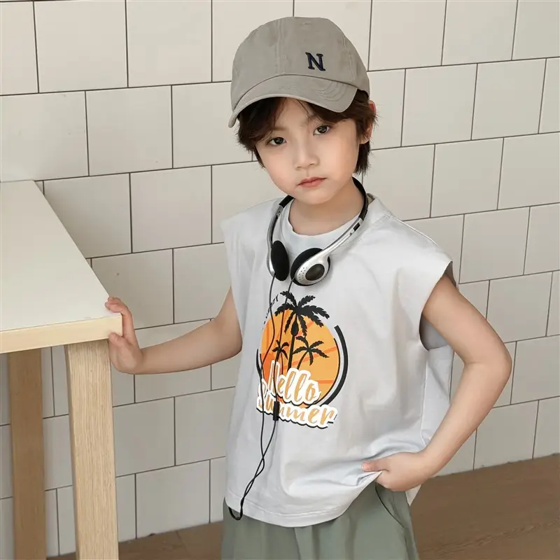 Boys Pure Cotton Sleeveless Vest Summer T-Shirt - Image 3