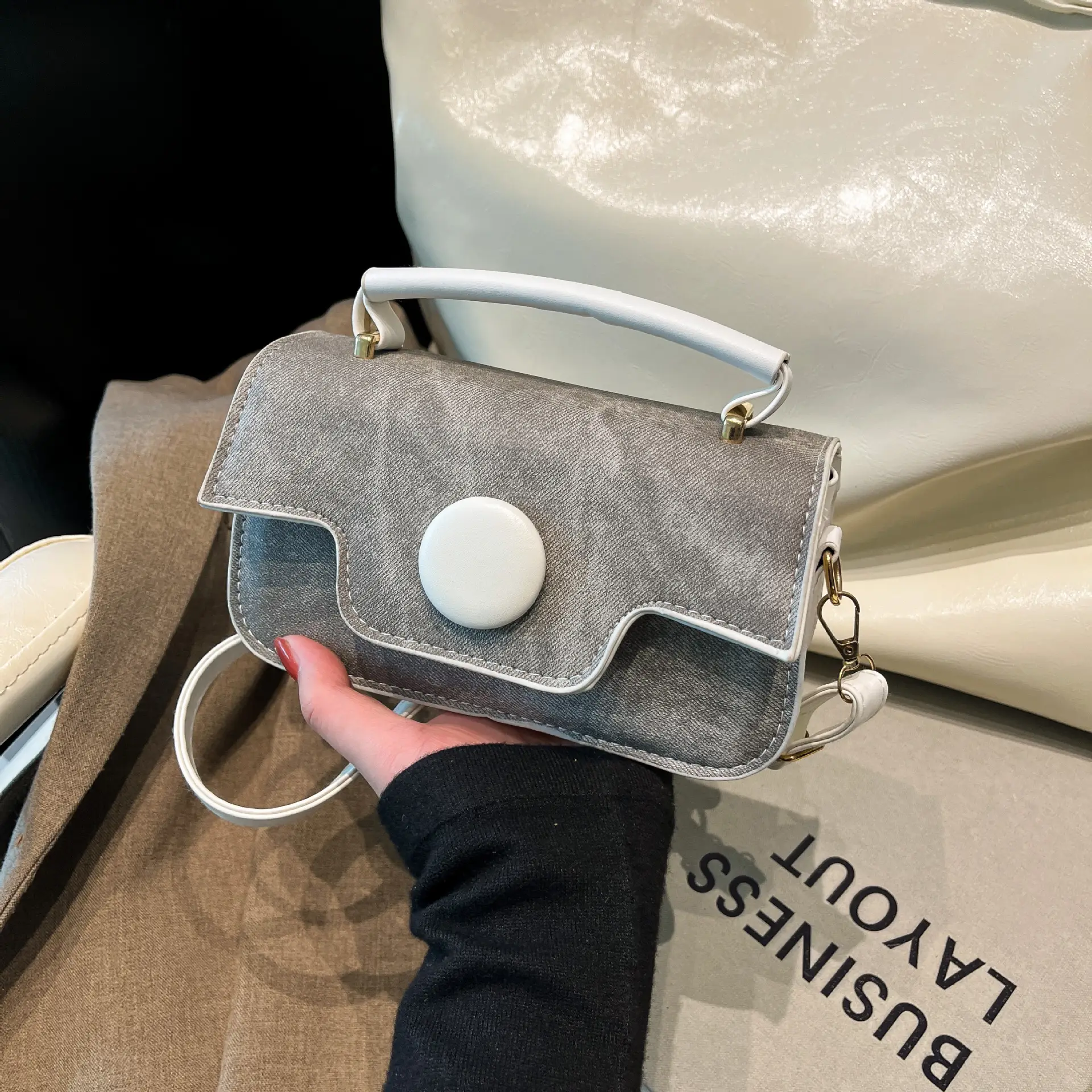 Women's Grey Pearl Chain Shoulder Crossbody Bag - Image 8