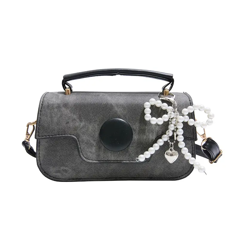 Women's Grey Pearl Chain Shoulder Crossbody Bag - Image 10
