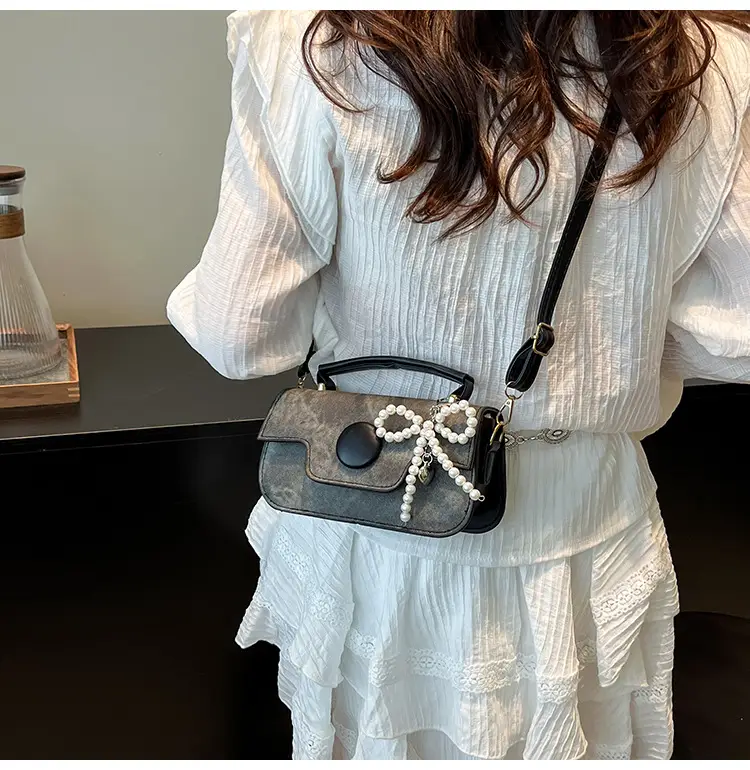 Women's Grey Pearl Chain Shoulder Crossbody Bag — feature 10