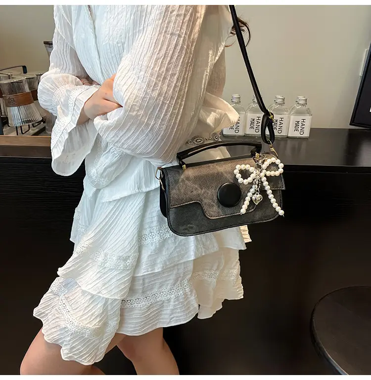 Women's Grey Pearl Chain Shoulder Crossbody Bag — feature 12