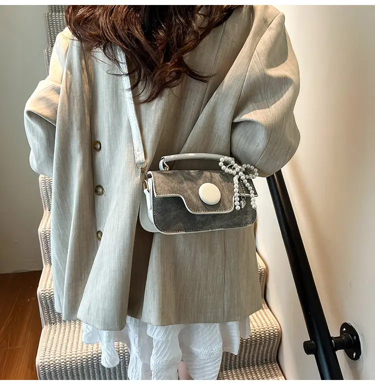 Women's Grey Pearl Chain Shoulder Crossbody Bag — feature 13