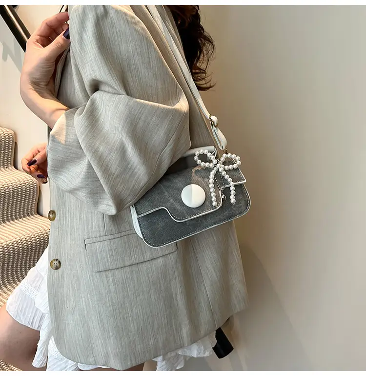 Women's Grey Pearl Chain Shoulder Crossbody Bag — feature 14