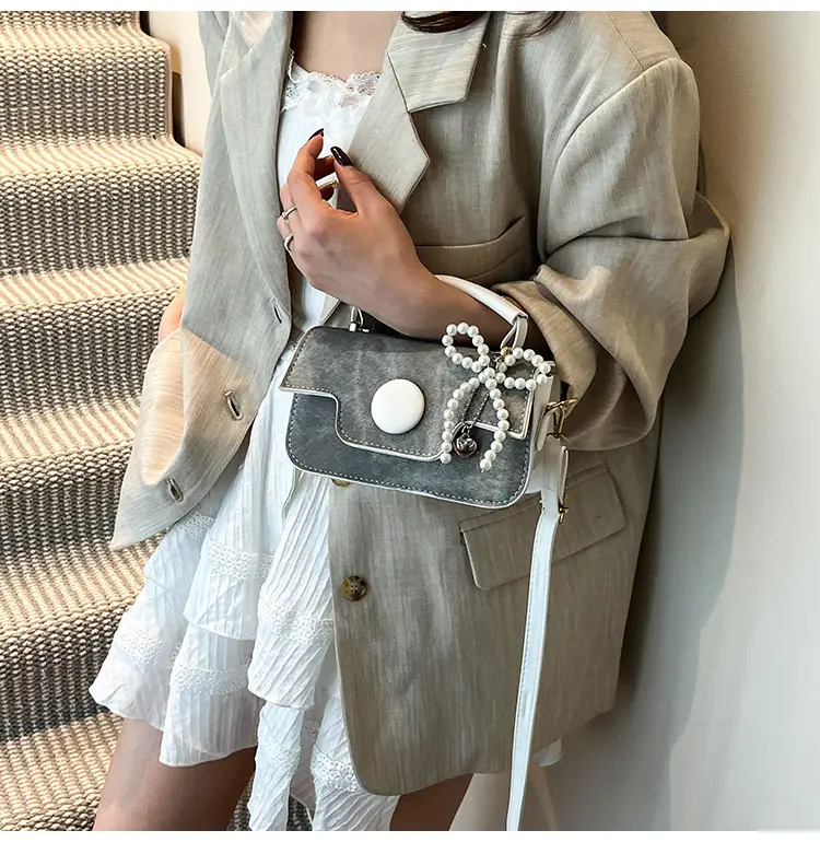 Women's Grey Pearl Chain Shoulder Crossbody Bag — feature 15