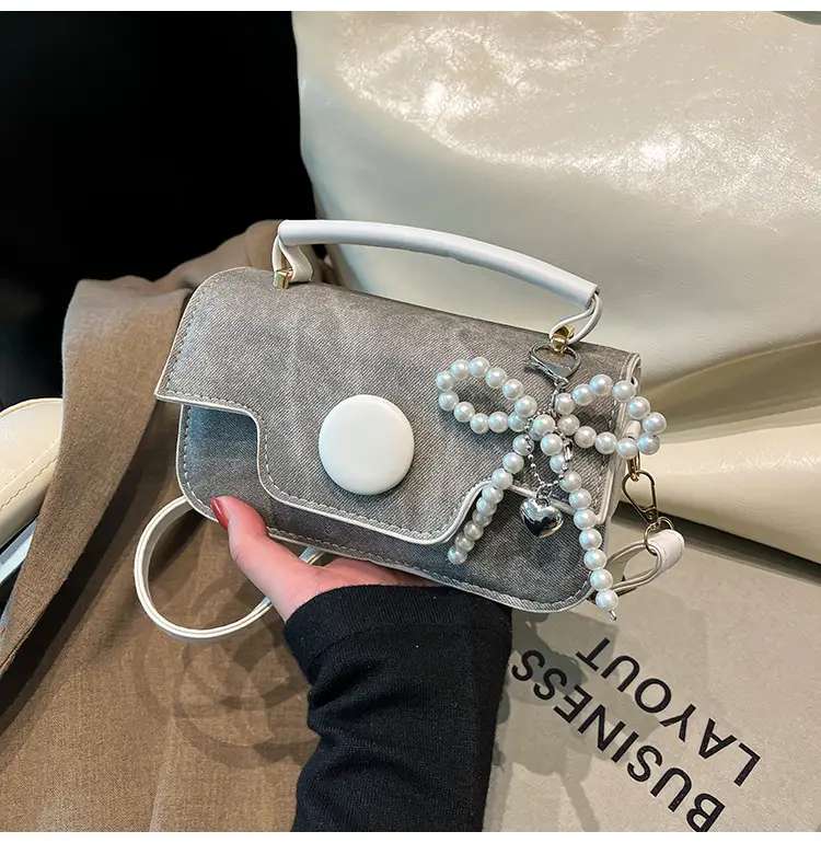 Women's Grey Pearl Chain Shoulder Crossbody Bag — feature 17