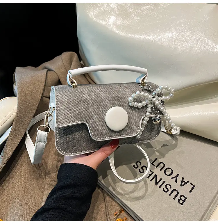 Women's Grey Pearl Chain Shoulder Crossbody Bag — feature 18