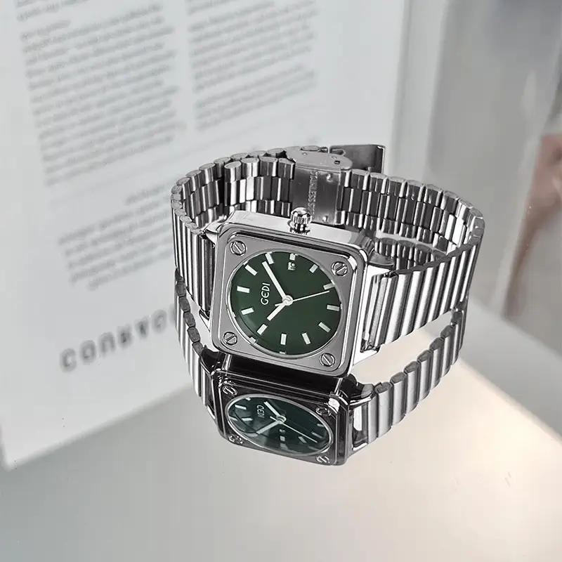 Women's Silver Brick Watch with Quartz Steel Band
