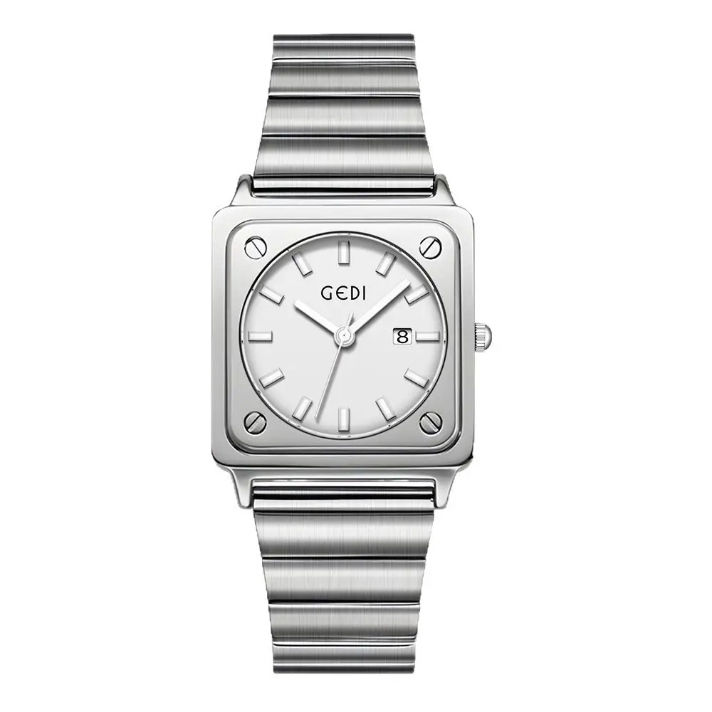 Women's Silver Brick Watch with Quartz Steel Band