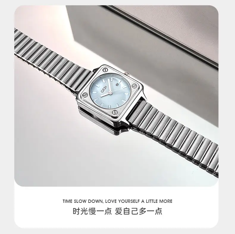 Women's Silver Brick Watch with Quartz Steel Band — feature 11