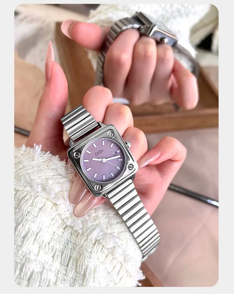 Women's Silver Brick Watch with Quartz Steel Band — feature 12