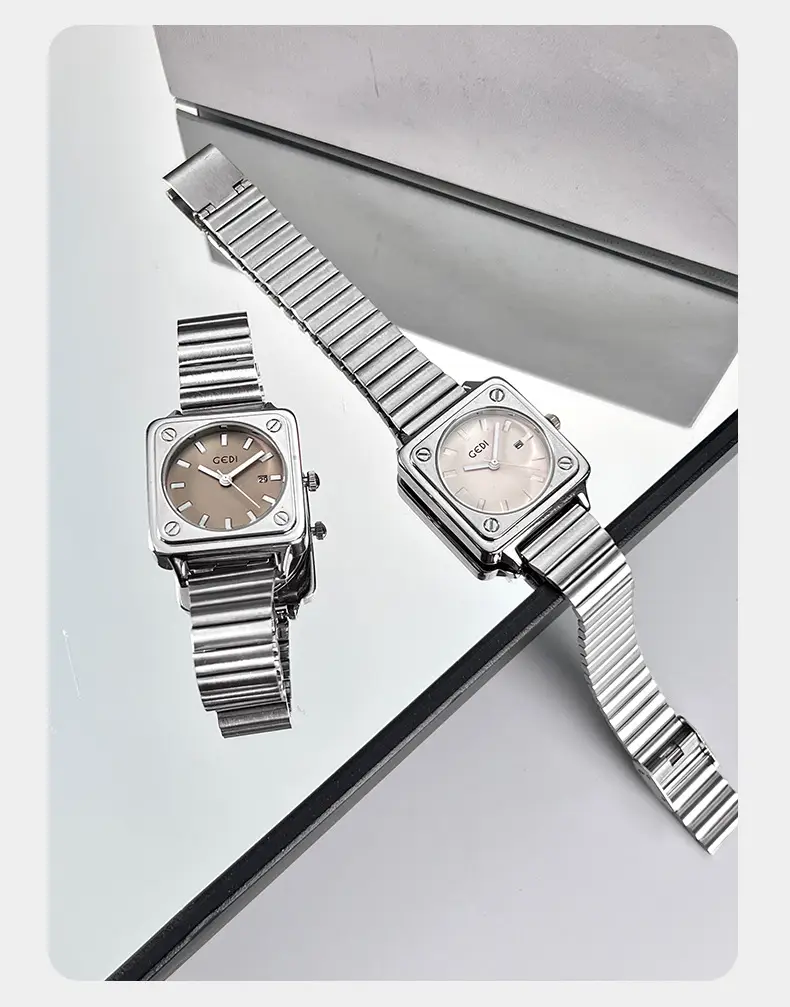 Women's Silver Brick Watch with Quartz Steel Band — feature 13