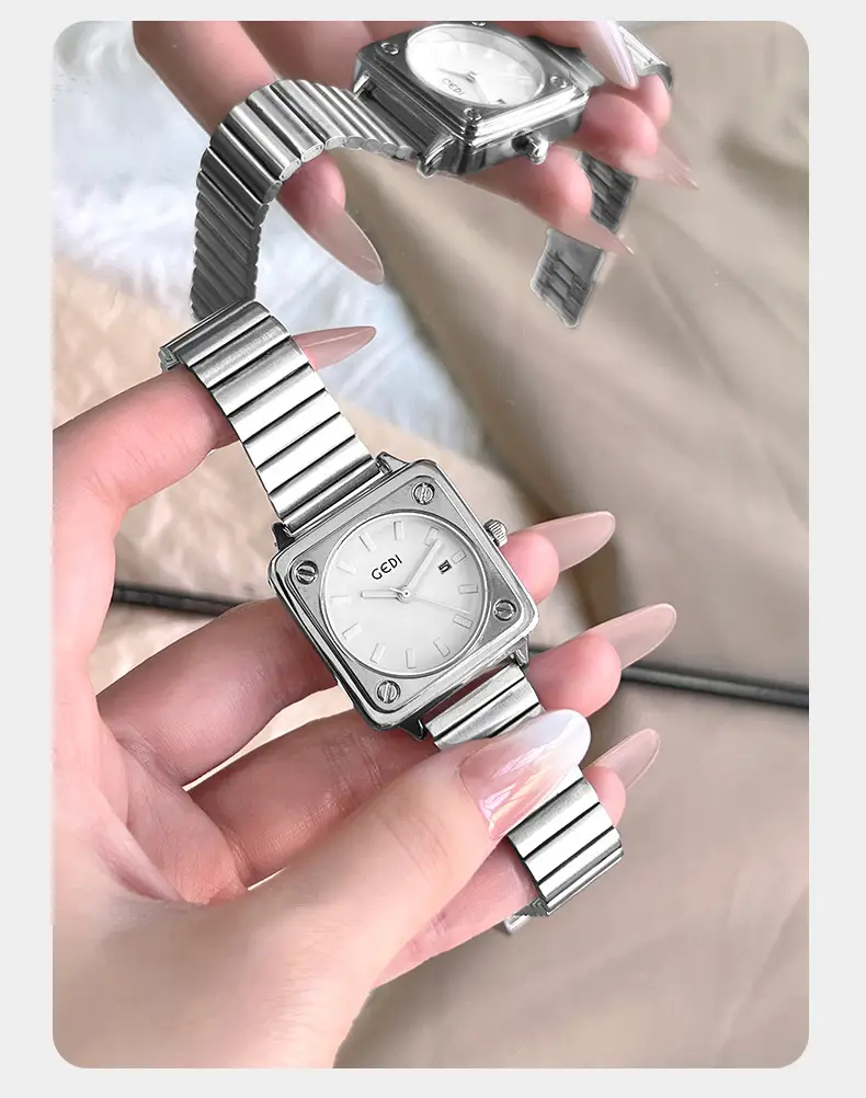 Women's Silver Brick Watch with Quartz Steel Band — feature 14