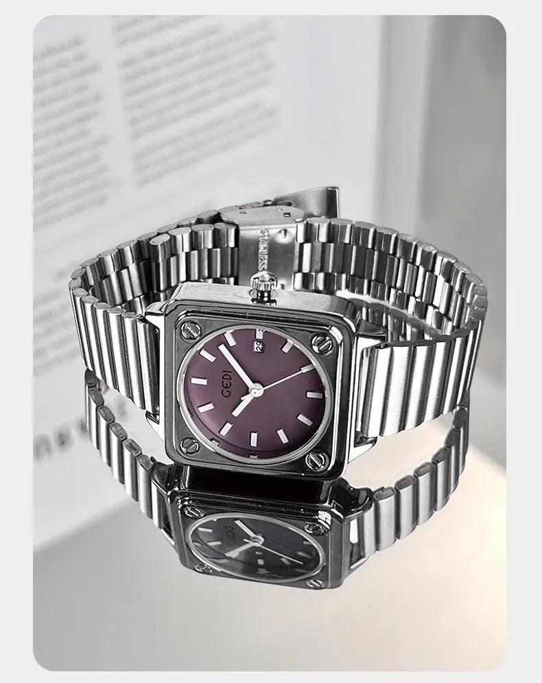 Women's Silver Brick Watch with Quartz Steel Band — feature 15