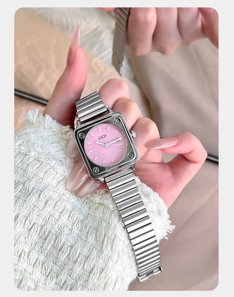 Women's Silver Brick Watch with Quartz Steel Band — feature 16