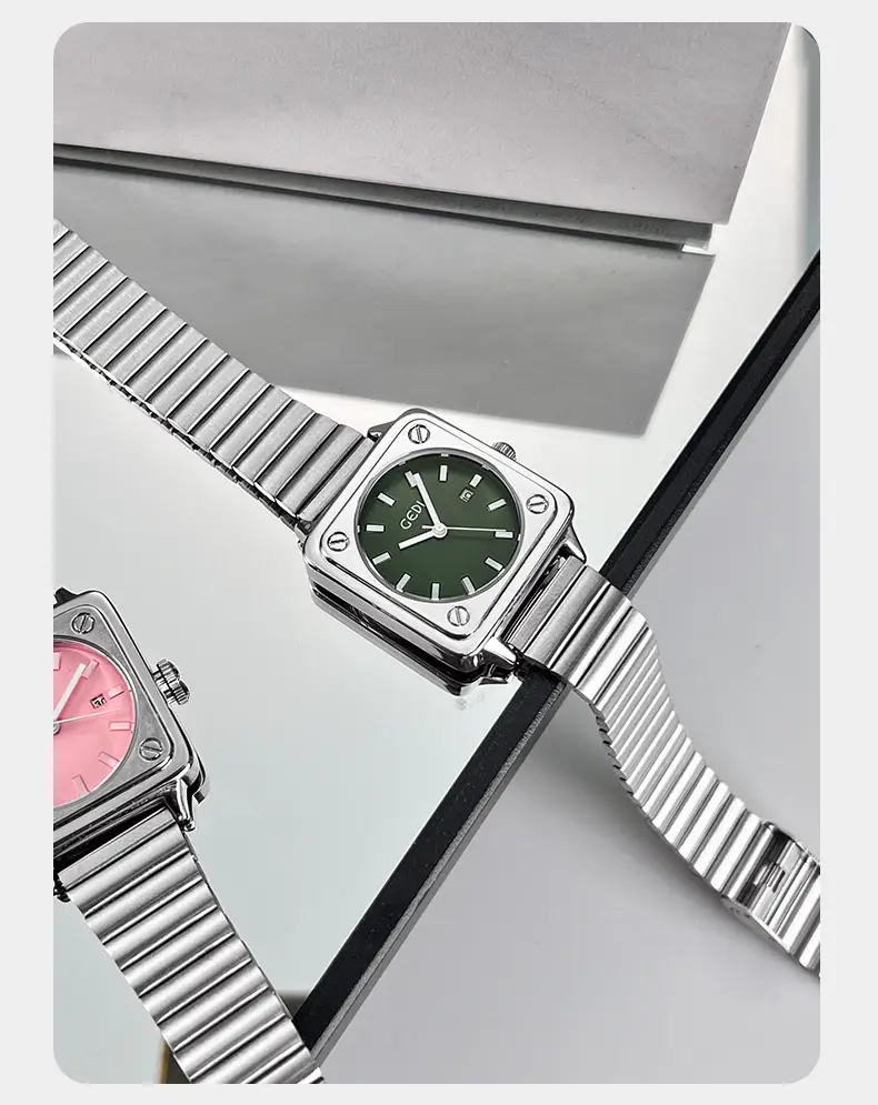 Women's Silver Brick Watch with Quartz Steel Band — feature 17