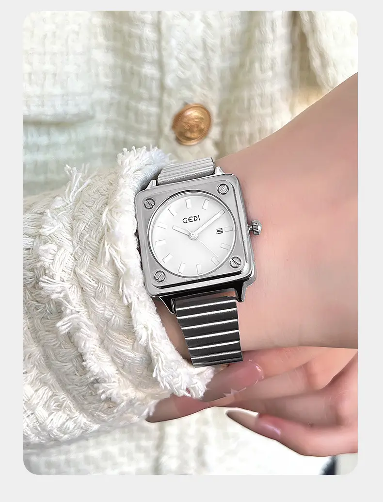 Women's Silver Brick Watch with Quartz Steel Band — feature 18