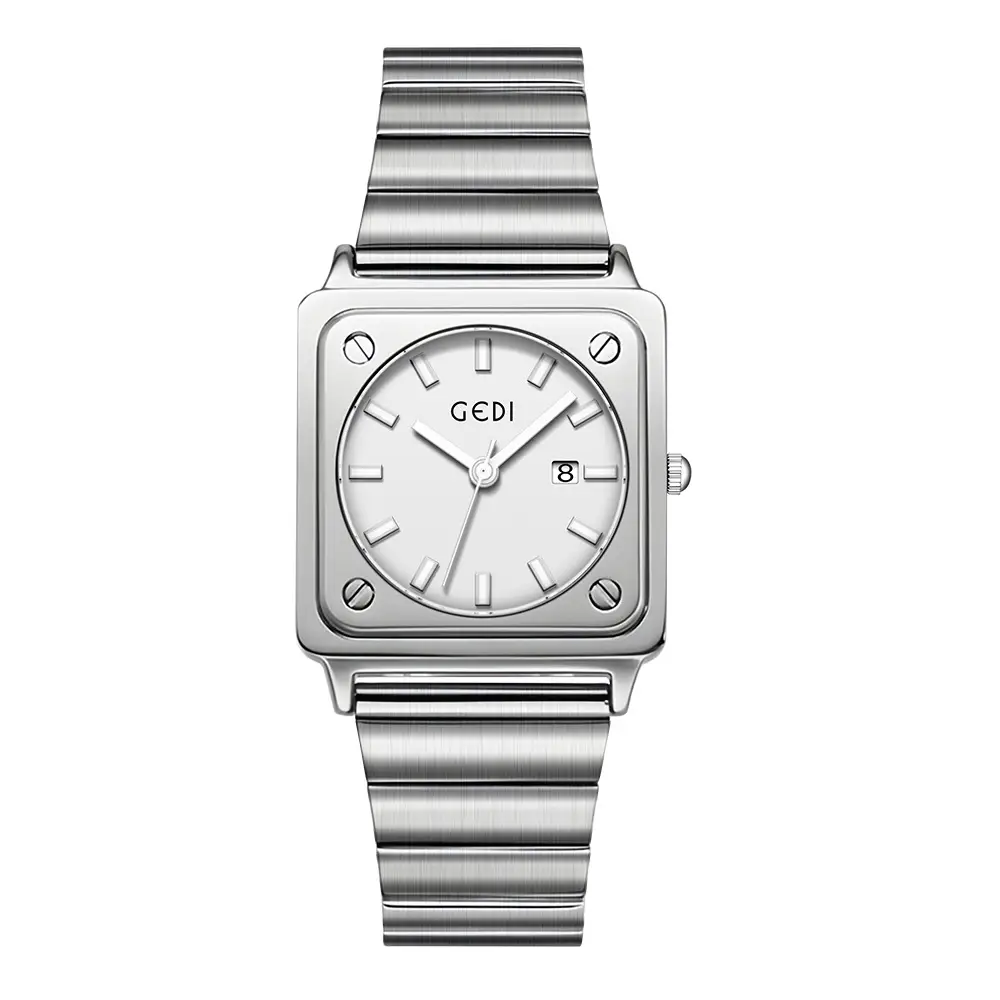 Women's Silver Brick Watch with Quartz Steel Band