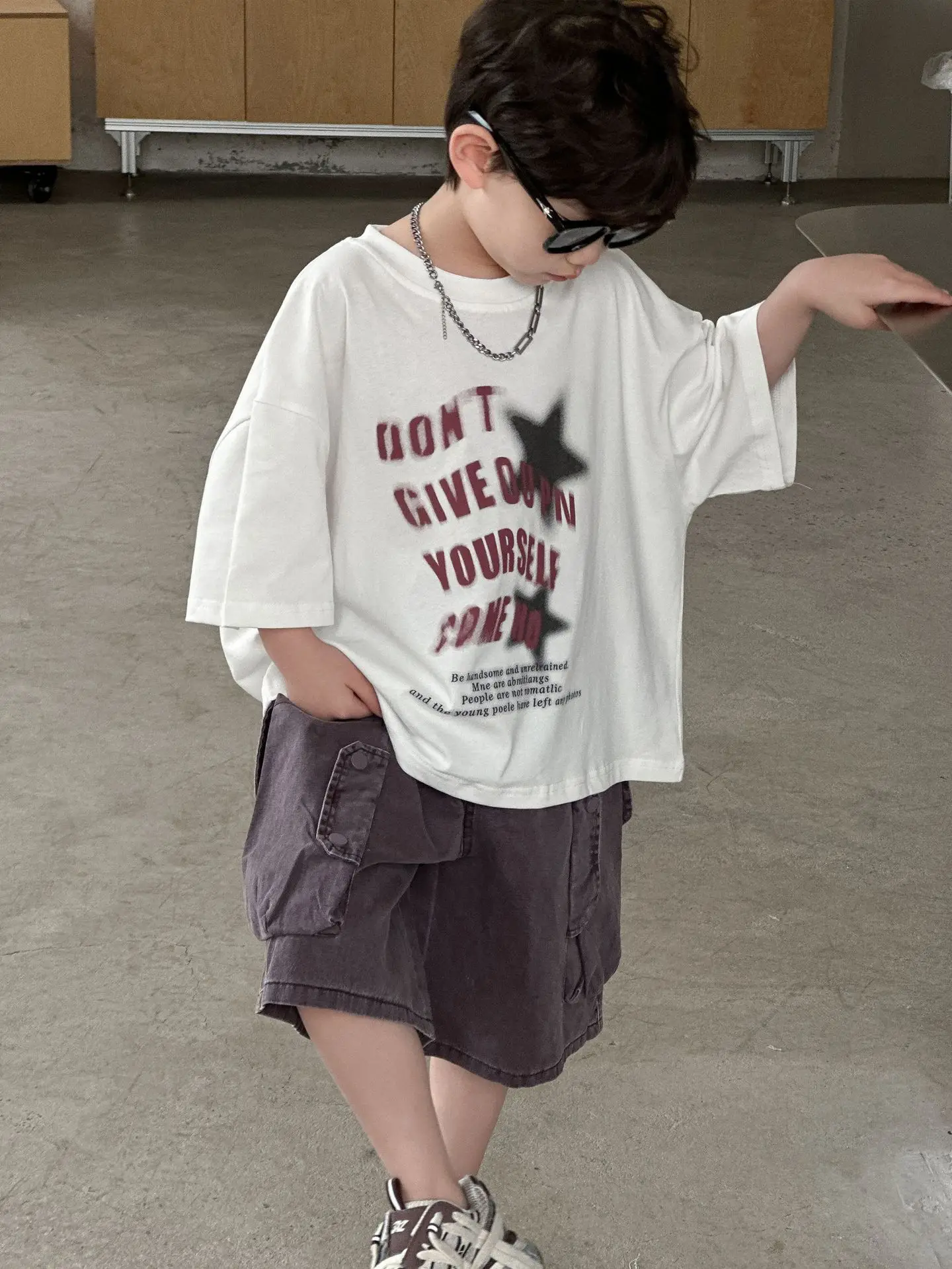 Boys Cotton Printed T-Shirt Shorts Set White - Image 3