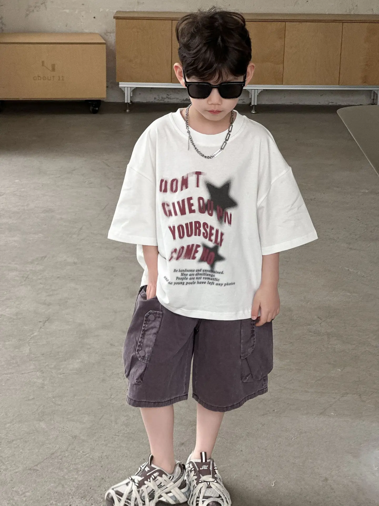 Boys Cotton Printed T-Shirt Shorts Set White - Image 4