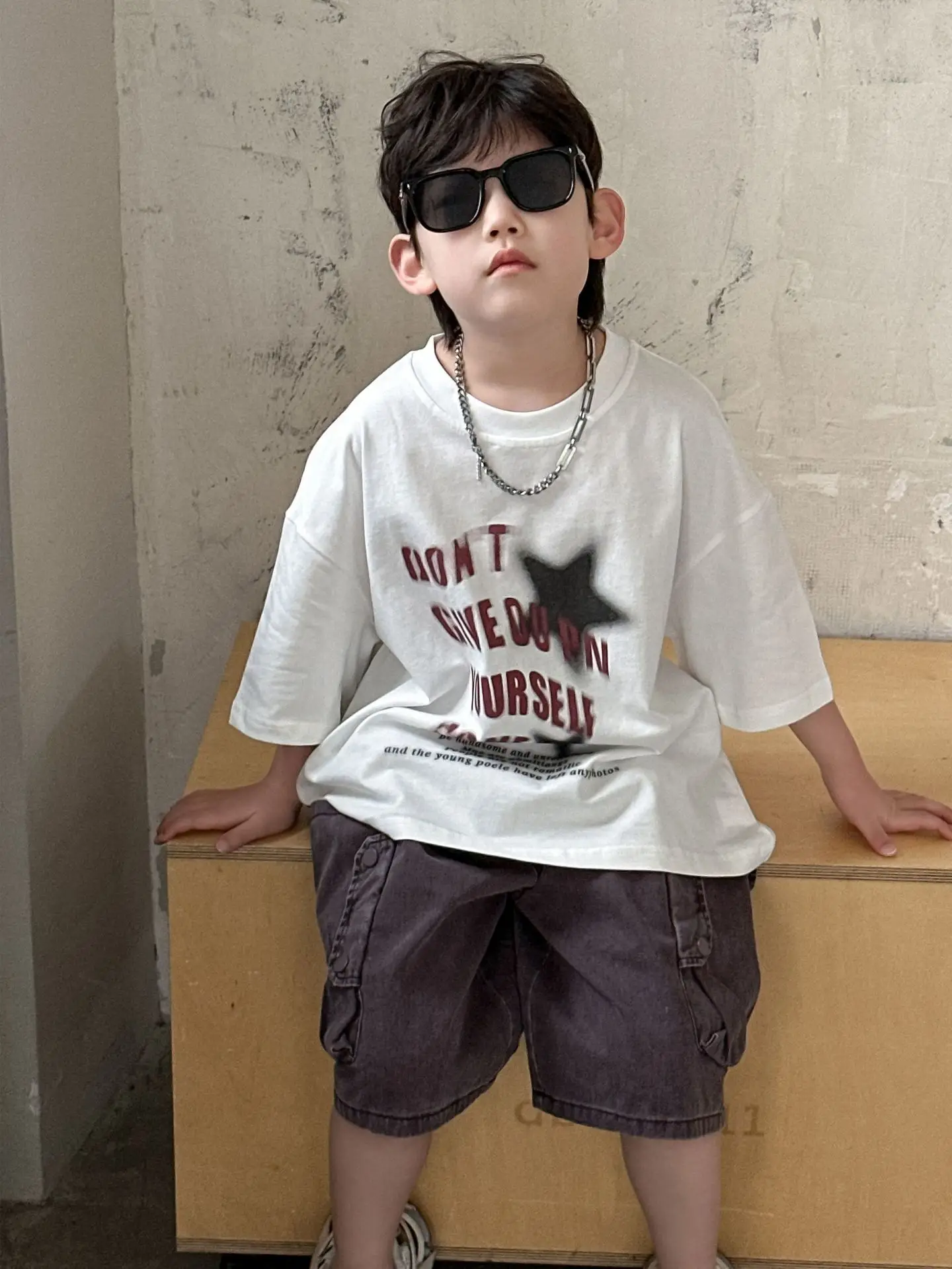 Boys Cotton Printed T-Shirt Shorts Set White - Image 5