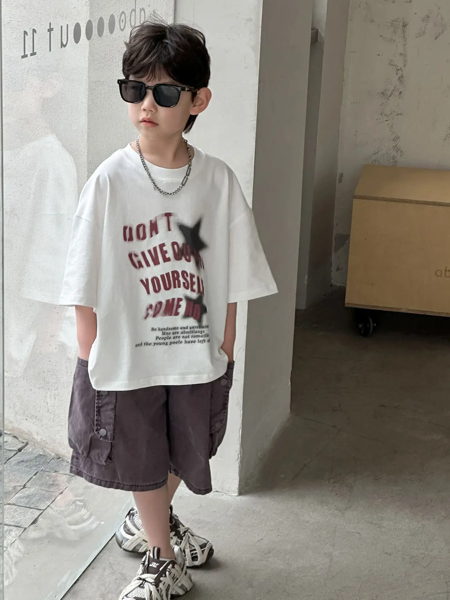 Boys Cotton Printed T-Shirt Shorts Set White - Image 6