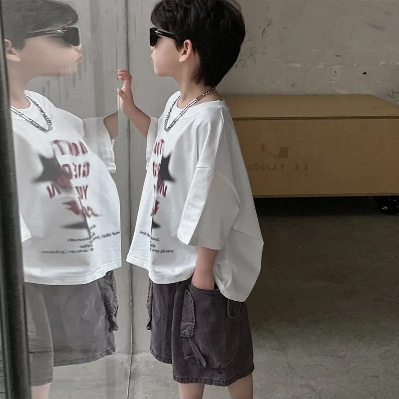 Boys Cotton Printed T-Shirt Shorts Set White — feature 14