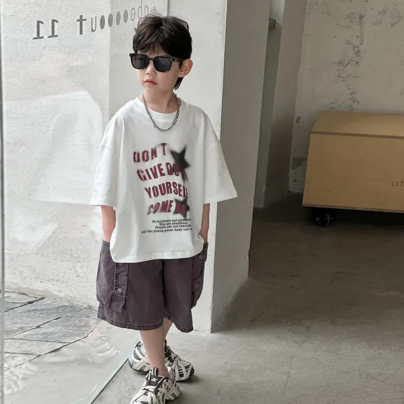 Boys Cotton Printed T-Shirt Shorts Set White — feature 15