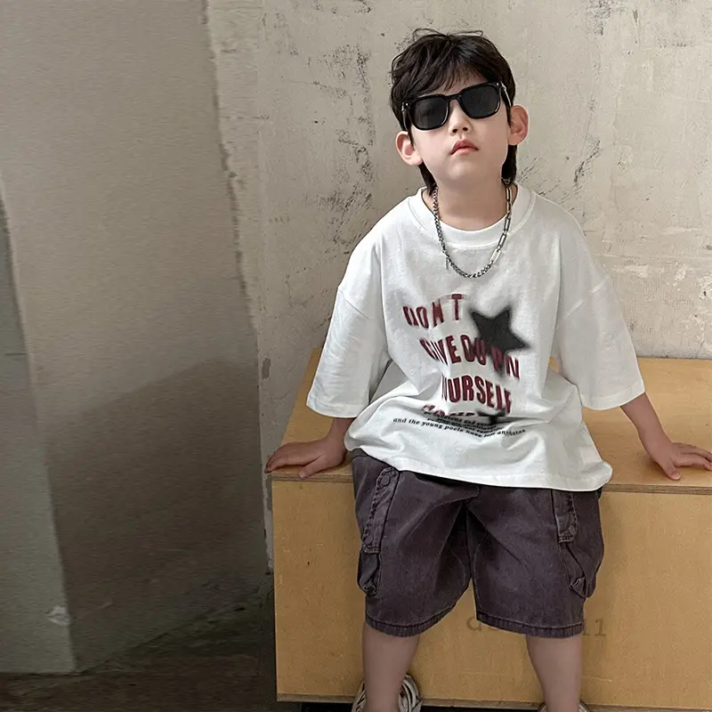 Boys Cotton Printed T-Shirt Shorts Set White — feature 17