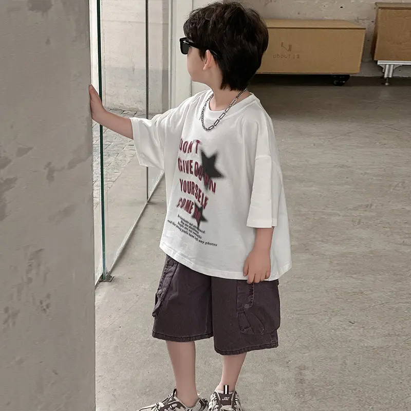 Boys Cotton Printed T-Shirt Shorts Set White — feature 19