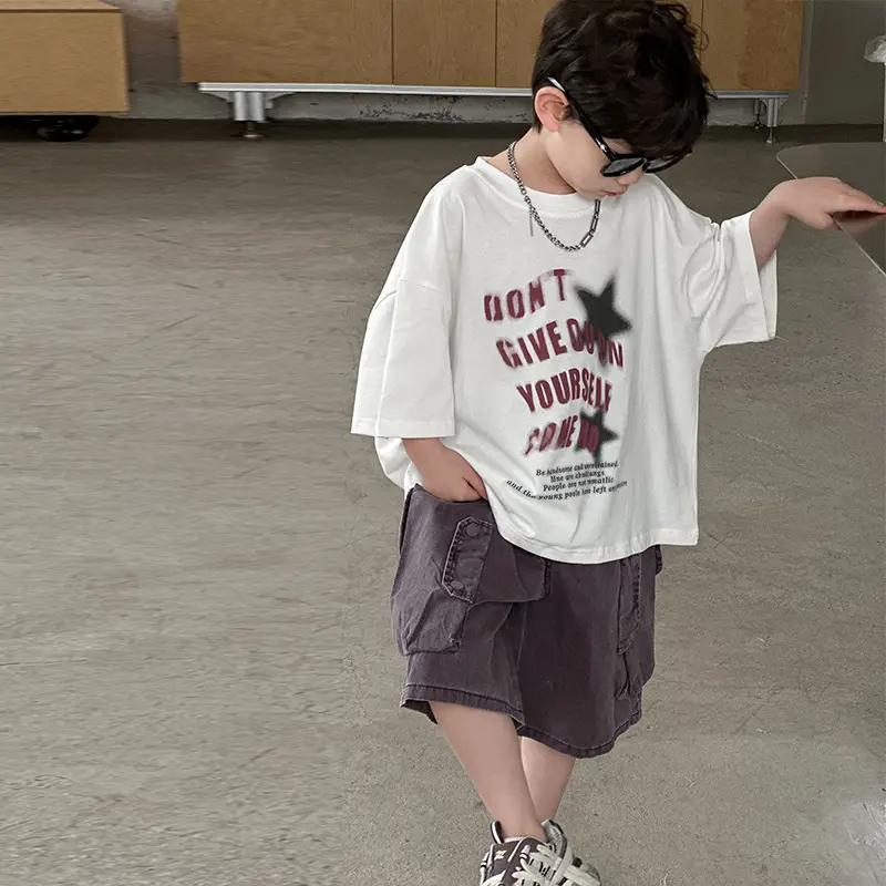 Boys Cotton Printed T-Shirt Shorts Set White — feature 20