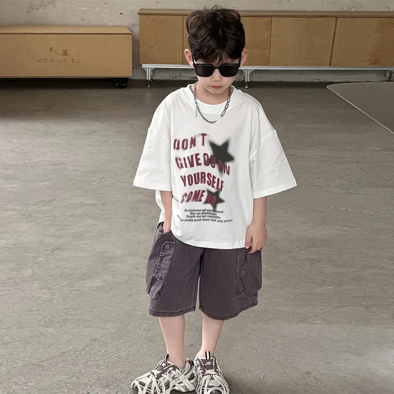 Boys Cotton Printed T-Shirt Shorts Set White — feature 21